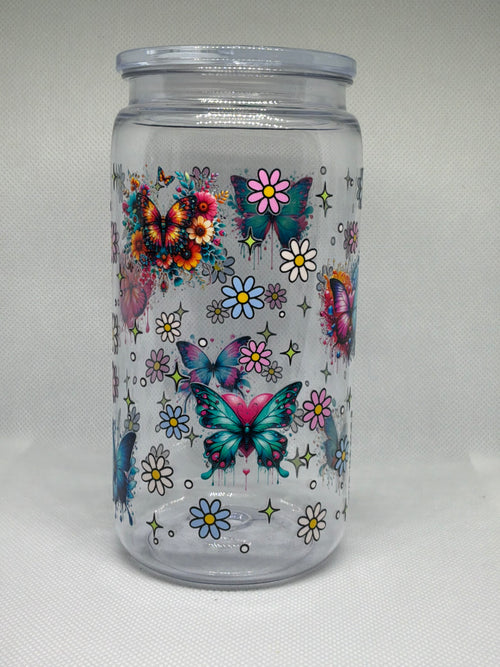 Cozy Petal 16 oz Acrylic Cup –  Colorful Daisy Butterflies