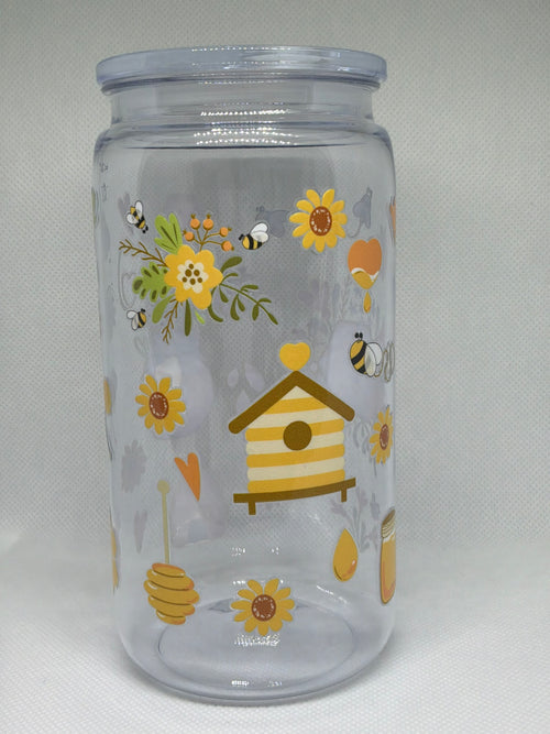 16 oz Bumblebee & Beehive Acrylic Tumbler with Lid & Straw
