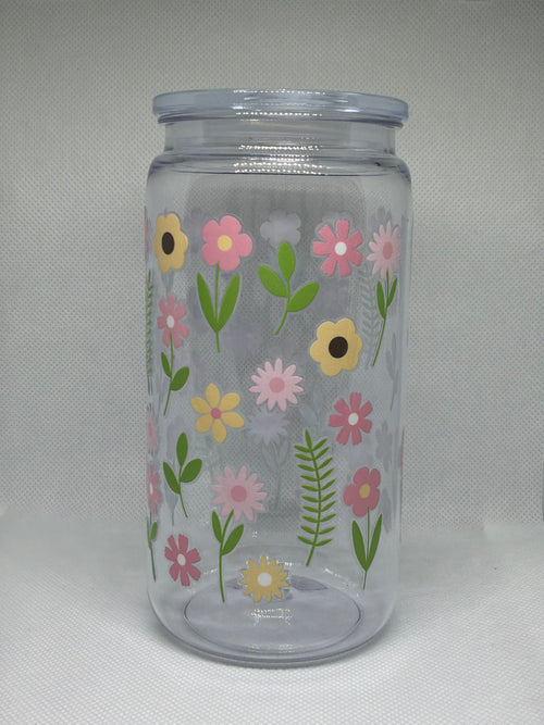 Cozy Petal 16 oz Acrylic Cup –  Colorful Retro Flowers
