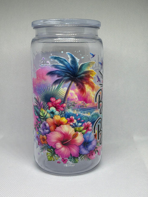 Cozy Petal 16 oz Acrylic Cup – Bright Color "Life is Better at the Beach"